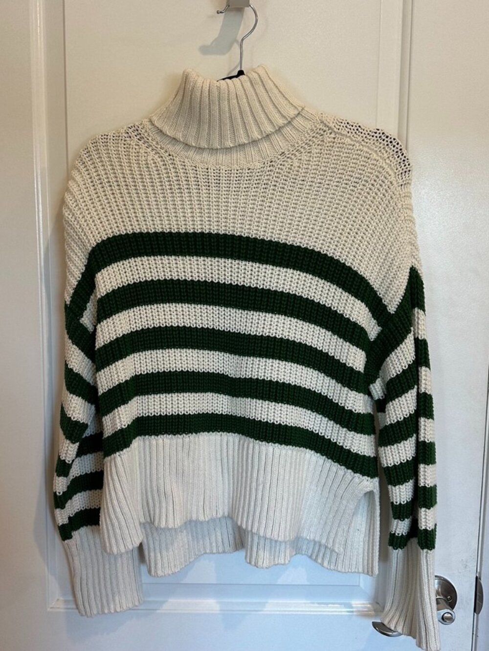 MADEWELL - Wide Rib Turtleneck Stripe Sweater Green Cream
